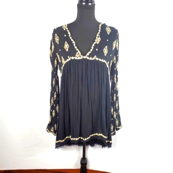 Free People Tops - Free people black boho top blouse Size Small
